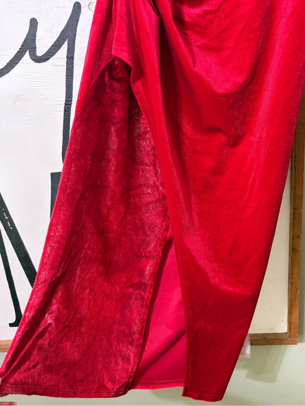 ASOS Red One-Shoulder Velvet Draped Evening Dress - Picture 4 of 9